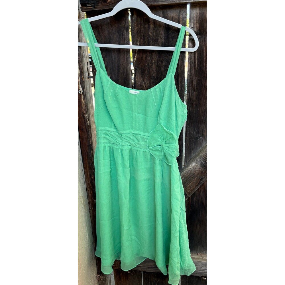Odille for Anthropologie green chiffon dress featuring a flowy silhouette